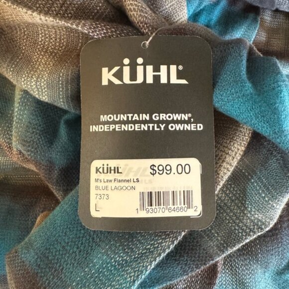 NWT! Men’s Kuhl teal & gray plaid flannel button down collared shirt Large - Picture 5 of 6